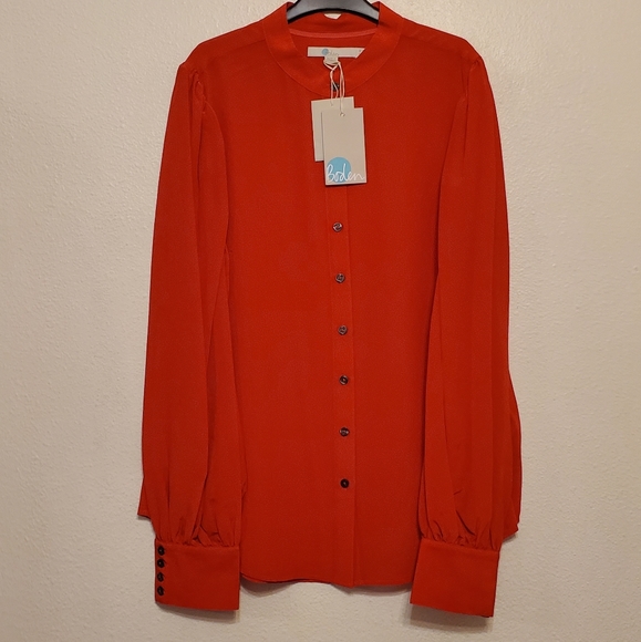 Boden Blouson Sleeve Silk Shirt- Post Box Red - Picture 6 of 13